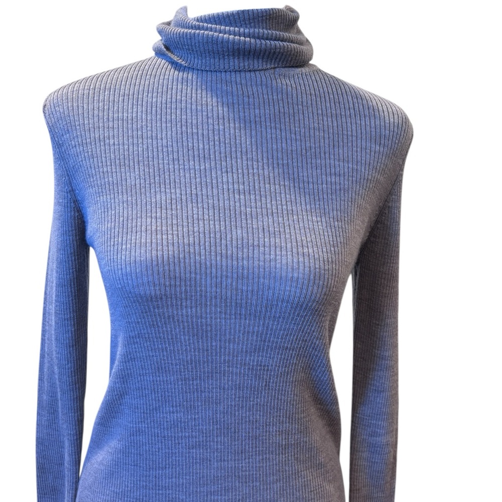 Beige Ribbed Turtleneck Sweater | Fitted Knit Long Sleeve Minimal Chic Size L